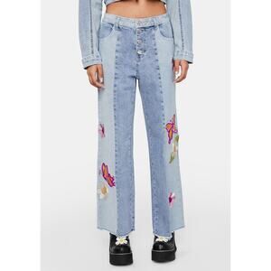 Delia’s By Dolls Kill Wild Canyon Wide Leg Jeans Daisy Foral Size Small